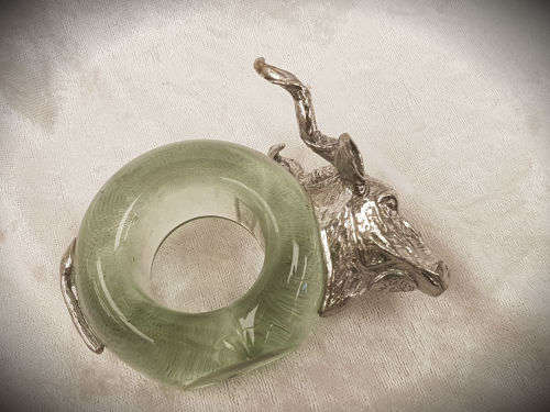 Rare Makoulpa Napkin ring ..Pewter and Glass 70x93x50mm