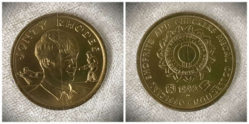 1992 Jonty Rhodes official Checkers Cricket Collection Medal