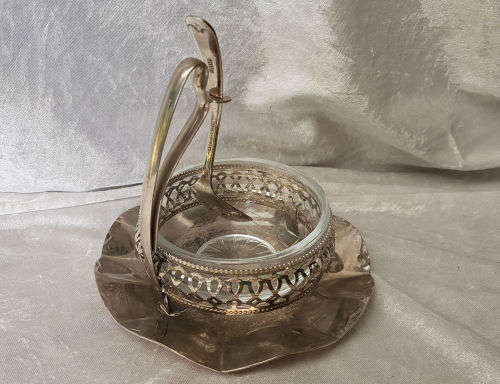 Antique/Vintage Jam Pot Jelly Jar EPNS and Glass with spoon 160x160mm