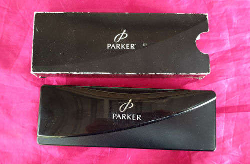 Vintage Black and Gold Parker Pen and Pencil set U.K with standard bank logo in origanal Packaging