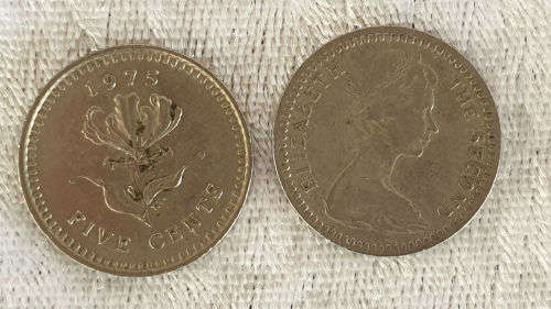 2 Rhodesian 5 Cent coins 1964 and 1975-Circulated