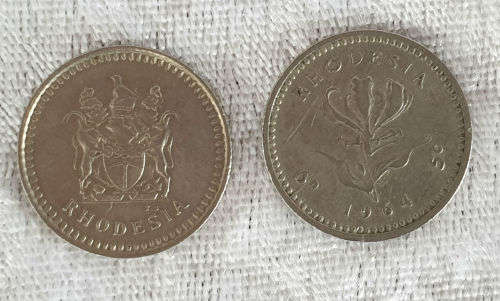 2 Rhodesian 5 Cent coins 1964 and 1975-Circulated