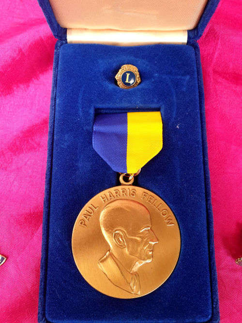 Rotary International Paul Harris Fellow medal In Case ,Pair of cufflinks Pins and badges