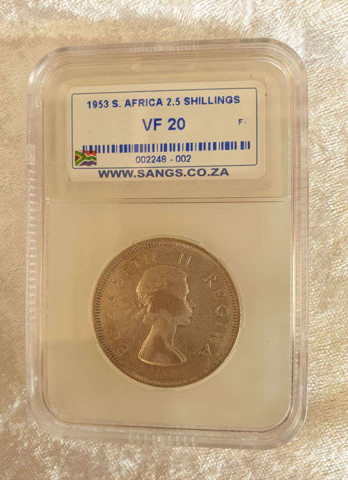 1953 RSA SILVER 2.5 Shiellings VF20 SANGS GRADED