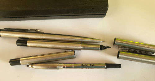 Vintage Parker Vector Fountain Pen, Rollerball (ink is dry) and Pencil set Made in the UK