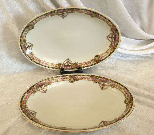 2 Vintage VICTORIA Czechoslovakia China Floral Oval Trays 25x225x145