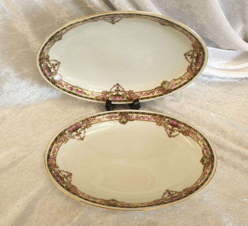2 Vintage VICTORIA Czechoslovakia China Floral Oval Trays 25x225x145