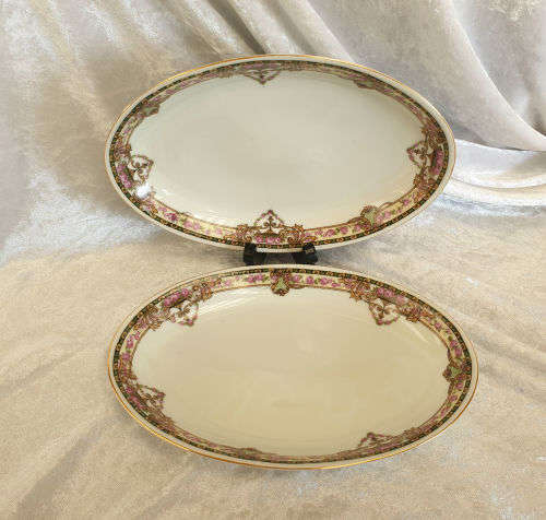 2 Vintage VICTORIA Czechoslovakia China Floral Oval Trays 25x225x145
