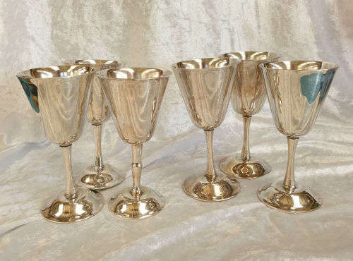 6 x Vintage Elweco Silver Plated Wine Goblets 137x67mm