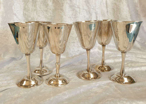 6 x Vintage Elweco Silver Plated Wine Goblets 137x67mm