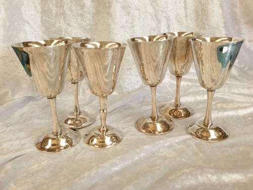 6 x Vintage Elweco Silver Plated Wine Goblets 137x67mm