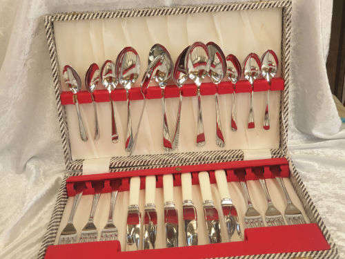 24 pc Unused Vintage Stainless Chronium Plate Sheffield Cutlery set - Boxed
