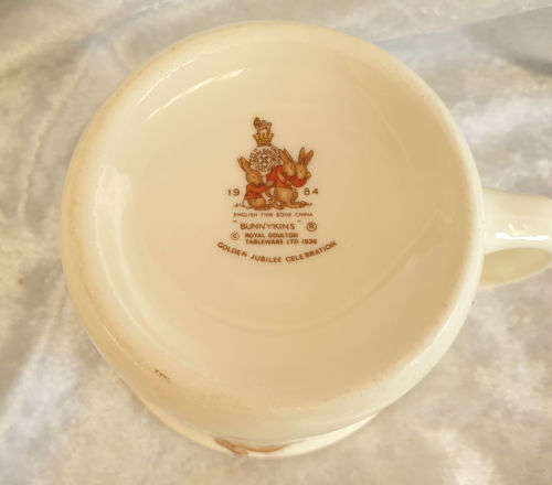 1984 Royal Doulton BUNNYKINS Cup English Bone China Tableware 77x110x90mm Golden Jubilee Celebration
