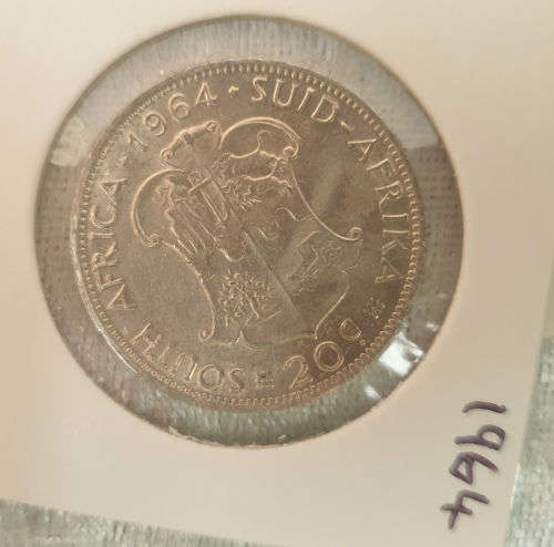 1964 RSA  Silver 20 cent uncirculated in sleeve-Silver (.500)  11.3 g   28.7 mm