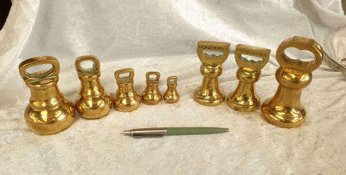 8 Different Solid Brass Scale Weights  3,546 kg in Total