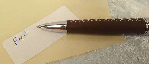 Unused FNB Pen set (Leather covered) in wood and leather box - compare with parker in photos