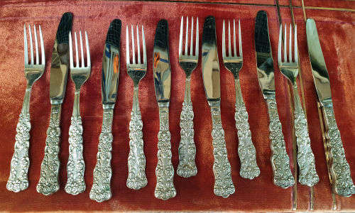 44 pc Antique/ Vintage German Silver (G.Silver) Cutlery set in Cabinet