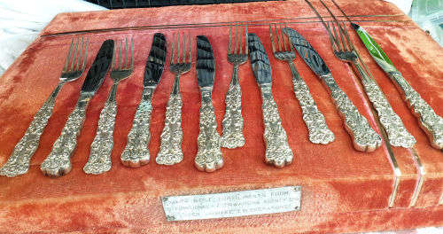 44 pc Antique/ Vintage German Silver (G.Silver) Cutlery set in Cabinet