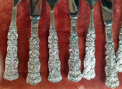 44 pc Antique/ Vintage German Silver (G.Silver) Cutlery set in Cabinet