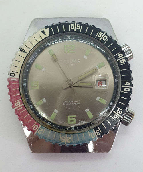 Rare Vintage Swiss Made MuLma watch 21 jewels 5ATM electronically Timed -Working -no strap