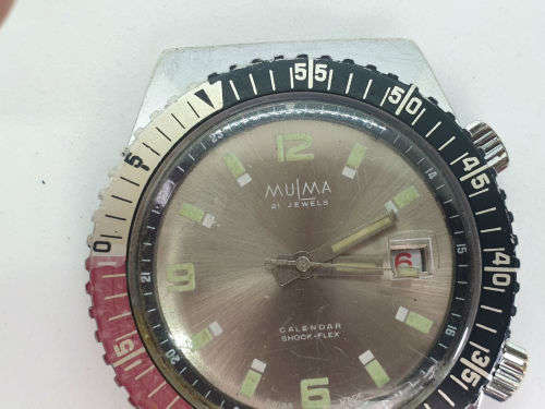 Rare Vintage Swiss Made MuLma watch 21 jewels 5ATM electronically Timed -Working -no strap