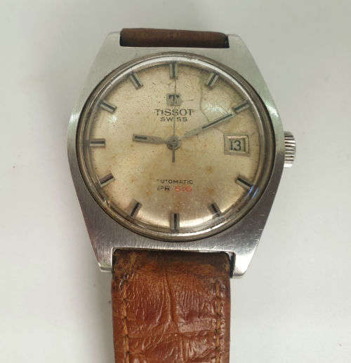 Vintage 1970's Tissot Swiss Automatic PR 516 Automatic Watch -working -date engraved on back