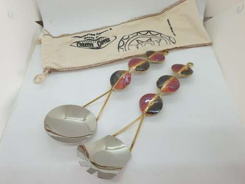 Handcrafted Copper & Brass Spoon set by CREATIVE COPPER in S.A in 100% pure Cotton Bag