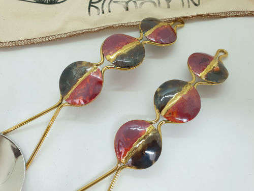 Handcrafted Copper & Brass Spoon set by CREATIVE COPPER in S.A in 100% pure Cotton Bag