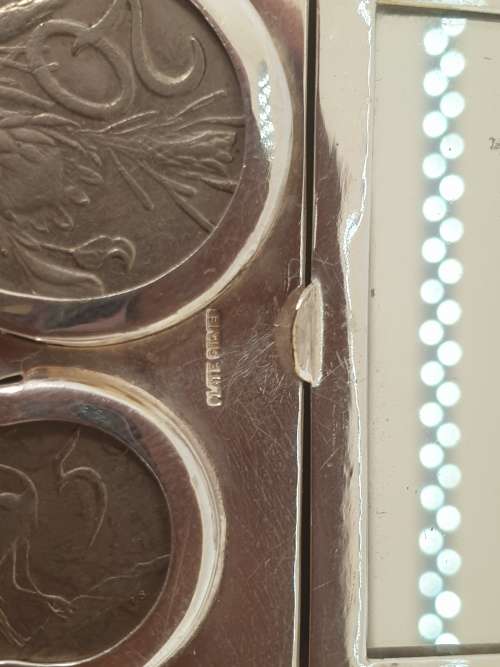 Rare Antique silver plated coin or change purse with Mirror- 2 old coins included