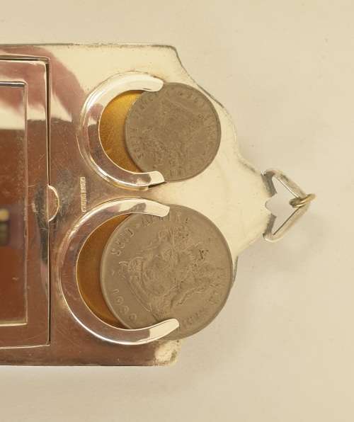 Rare Antique silver plated coin or change purse with Mirror- 2 old coins included