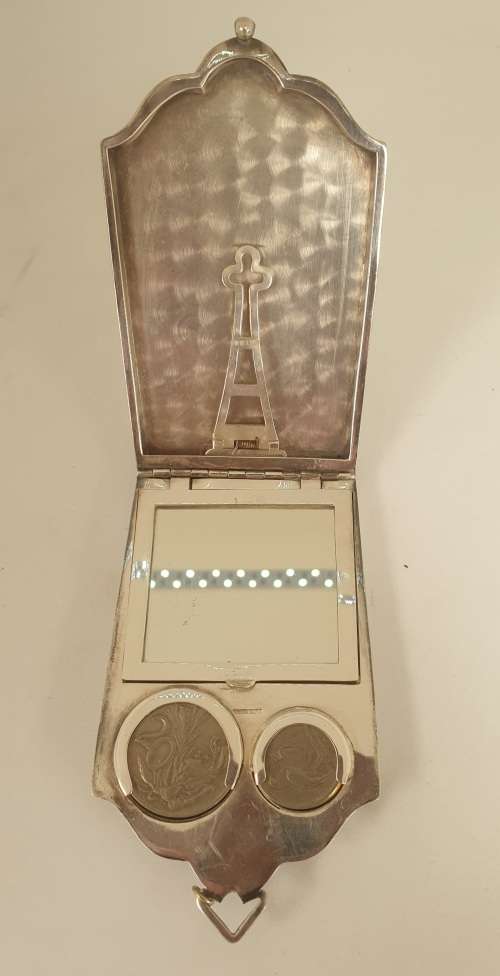 Rare Antique silver plated coin or change purse with Mirror- 2 old coins included