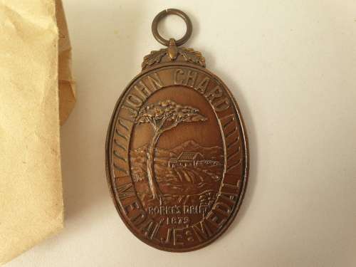 Large Bronze oval Rorkes Drift 1879.John Chard decoration medal with Ribbon - also small ribbon
