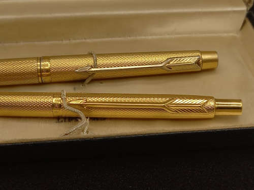 Gold plated Parker 75 Roller Ball and Pencil set Made in France  N date code- see condition