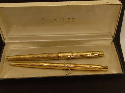 Gold plated Parker 75 Roller Ball and Pencil set Made in France  N date code- see condition