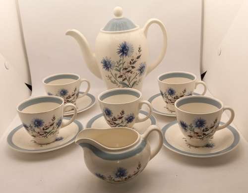 Antique /Vintage Wood and Sons `Cornelia` Tea pot,creamer and 5 Duo`s -Burslem England