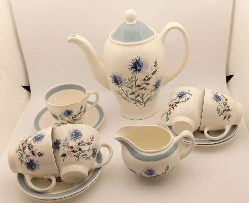 Antique /Vintage Wood and Sons `Cornelia` Tea pot,creamer and 5 Duo`s -Burslem England
