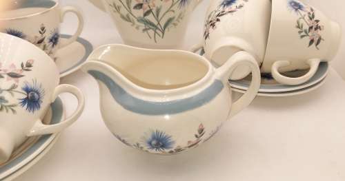 Antique /Vintage Wood and Sons `Cornelia` Tea pot,creamer and 5 Duo`s -Burslem England