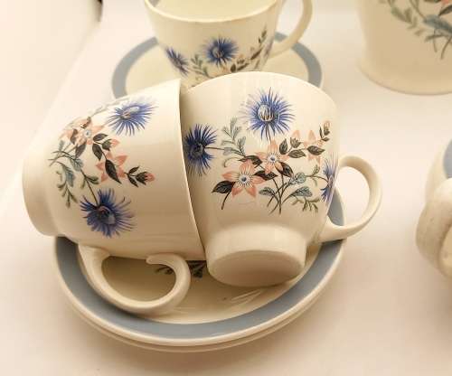 Antique /Vintage Wood and Sons `Cornelia` Tea pot,creamer and 5 Duo`s -Burslem England