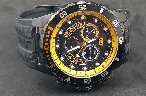 Unused -Caterpillar Men's Sport Chronograph Tachymeter Watch 10atm Rubber band -Need Battery