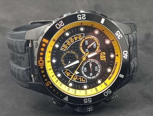 Unused -Caterpillar Men's Sport Chronograph Tachymeter Watch 10atm Rubber band -Need Battery