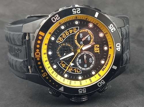 Unused -Caterpillar Men's Sport Chronograph Tachymeter Watch 10atm Rubber band -Need Battery