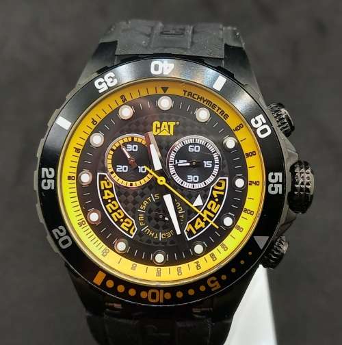 Unused -Caterpillar Men's Sport Chronograph Tachymeter Watch 10atm Rubber band -Need Battery