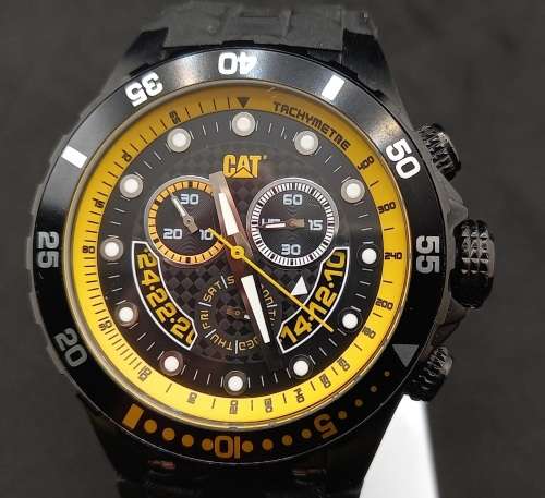 Unused -Caterpillar Men's Sport Chronograph Tachymeter Watch 10atm Rubber band -Need Battery