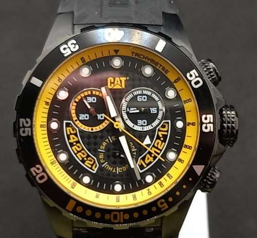 Unused -Caterpillar Men's Sport Chronograph Tachymeter Watch 10atm Rubber band -Need Battery