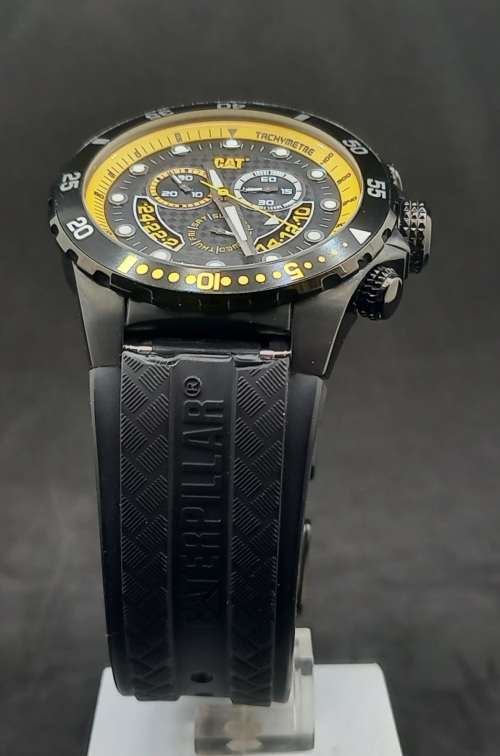 Unused -Caterpillar Men's Sport Chronograph Tachymeter Watch 10atm Rubber band -Need Battery