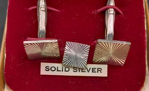 Vintage Solid Silver Cufflink and Tie Clip set Hallmarked London 10.34g in Boxed
