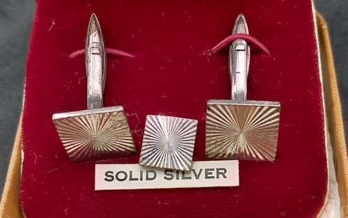 Vintage Solid Silver Cufflink and Tie Clip set Hallmarked London 10.34g in Boxed