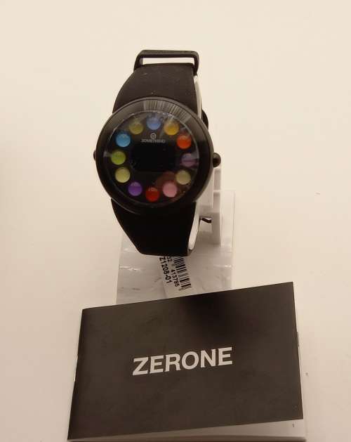 Unused (New) ZERONE Crossover 30METHING "dot dot dot" IP Black with 12 Colored Spheres Digital Watch