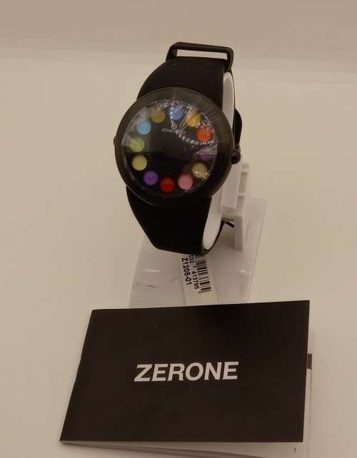 Unused (New) ZERONE Crossover 30METHING "dot dot dot" IP Black with 12 Colored Spheres Digital Watch