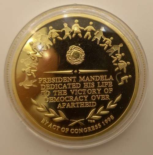 Collectable Nelson Mandela Gold Plated Coin in Capsule 40x3mm